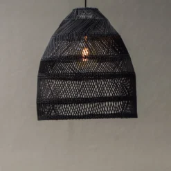 PR Home Hängelampe Maja, Rattan, schwarz, Ø 45 cm