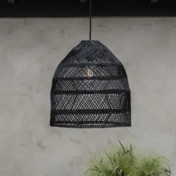 PR Home Hängelampe Maja, Rattan, schwarz, Ø 53 cm