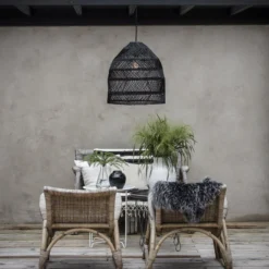 PR Home Hängelampe Maja, Rattan, schwarz, Ø 53 cm
