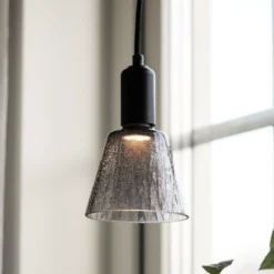 PR Home Hängelampe Tilda, rauchgrau, Ø 12,5 cm, Glas Stecker