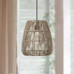 PR Home Hängeleuchte Saigon, Rattanoptik, grau, Ø 28 cm