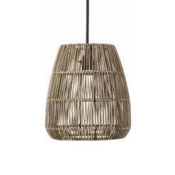 PR Home Hängeleuchte Saigon, Rattanoptik, grau, Ø 28 cm