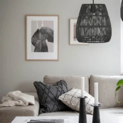 PR Home Hängeleuchte Saigon, Rattanoptik, schwarz, Ø 38 cm