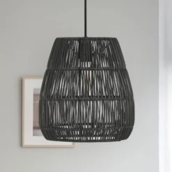 PR Home Hängeleuchte Saigon, Rattanoptik, schwarz, Ø 38 cm