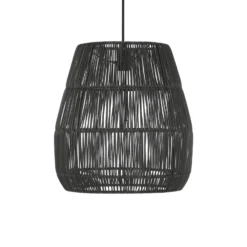 PR Home Hängeleuchte Saigon, Rattanoptik, schwarz, Ø 38 cm
