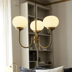 PR Home Kronleuchter Elsy messingfarben Glas creme 3-flammig