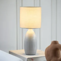 PR Home Tischlampe Uno, hellgrau, Höhe 47 cm, Textil/Keramik