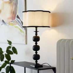 PR Home Tischleuchte Flory, schwarz/naturfarben, Höhe 70 cm