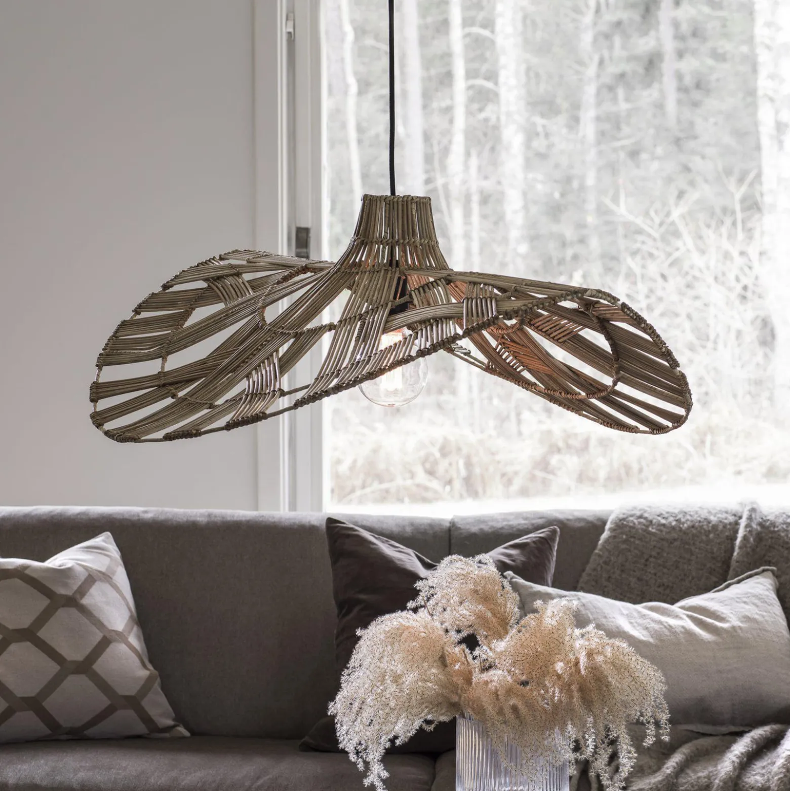 PR Home Wella Hängelampe Rattanschirm Wellenform