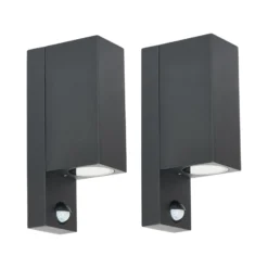 Prios Außenwandleuchte Tetje, schwarz, eckig, Sensor, 2er
