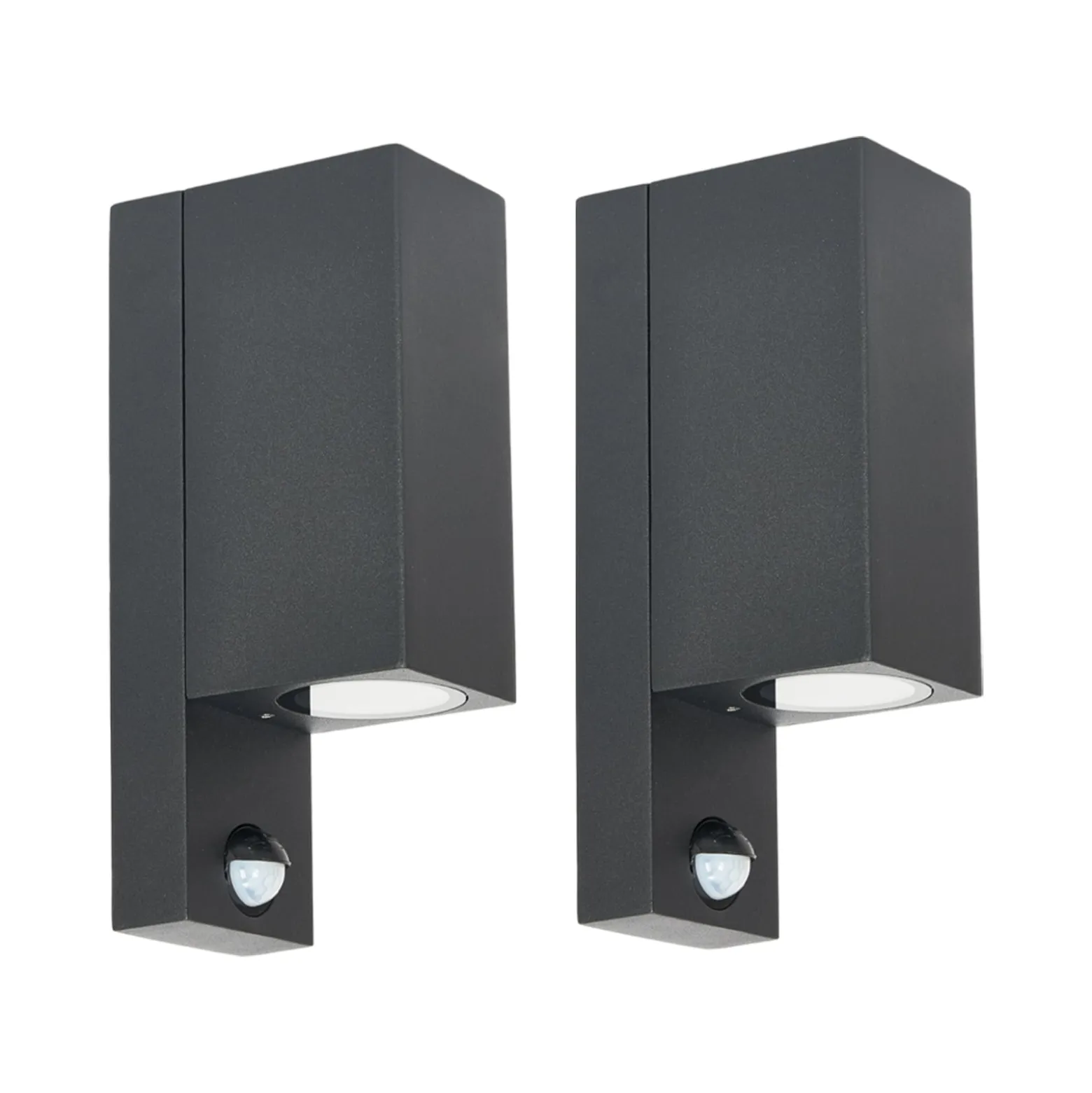 Prios Außenwandleuchte Tetje, schwarz, eckig, Sensor, 2er