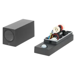 Prios Außenwandleuchte Tetje, schwarz, eckig, Sensor, 2er