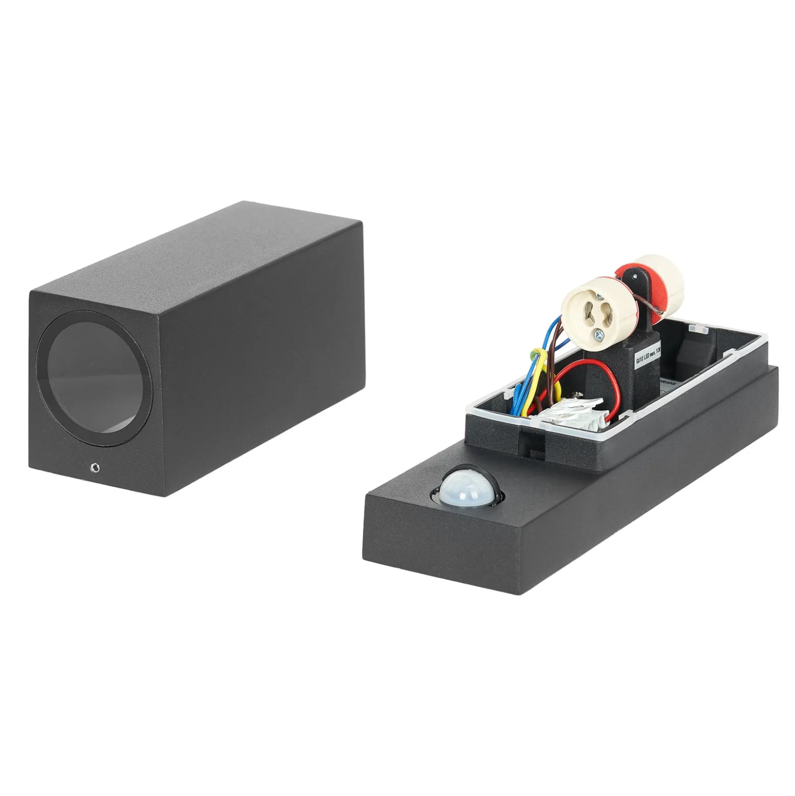 Prios Außenwandleuchte Tetje, schwarz, eckig, Sensor, 2er