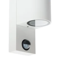Prios Außenwandleuchte Tetje, weiß, rund, Sensor