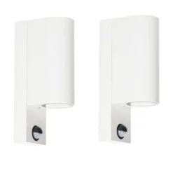 Prios Außenwandleuchte Tetje, weiß, rund, Sensor, 2er-Set