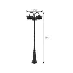 Prios LED-Außenleuchte Thorus, 204 cm, schwarz, 3-flg., IP44