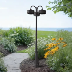 Prios LED-Außenleuchte Thorus, 204 cm, schwarz, 3-flg., IP44