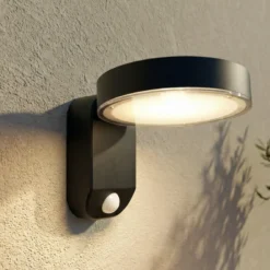Prios LED-Solar-Wandleuchte Tarlson, rund, anthrazit, Sensor