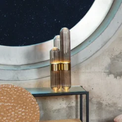 pulpo LED-Tischlampe Cactus Small, rauchgrau/messing poliert