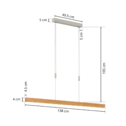 Quitani LED-Hängelampe Alin, Länge 138 cm, Eiche natur