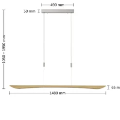 Quitani LED-Pendellampe Hiba, eiche natur, Länge 148 cm