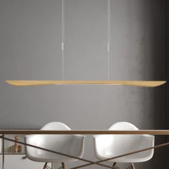 Quitani LED-Pendellampe Hiba, eiche natur, Länge 148 cm
