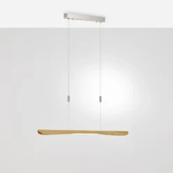 Quitani LED-Pendellampe Hiba, eiche natur, Länge 118 cm