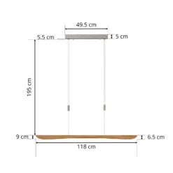 Quitani LED-Pendellampe Hiba, eiche natur, Länge 118 cm