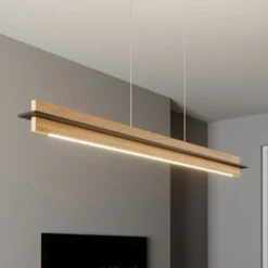 Quitani LED-Pendellampe Lexa, eiche/schwarz, Länge 118 cm