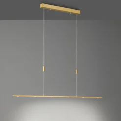 Quitani LED-Pendellampe Tolu, Länge 139 cm, messing