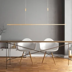 Quitani LED-Pendellampe Tolu, Länge 139 cm, messing