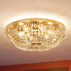 Runde Kristalldeckenleuchte SHERATA, gold 55 cm