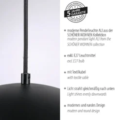 SCHÖNER WOHNEN Hängeleuchte Ali schwarz, Eisen, Ø 38 cm, E27