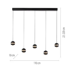 SCHÖNER WOHNEN LED-Hängelampe Lini schwarz 5-fl. lang 3.000K
