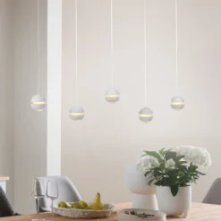 SCHÖNER WOHNEN LED-Hängelampe Lini weiß, 5-fl. lang, 3.000 K