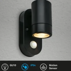 Sensor-Außenwandleuchte 3789015, schwarz, Kunststoff, GU10