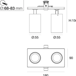 SLC LED-Einbaustrahler Art, 2-fl., weiß, 2.700 K, Aluminium