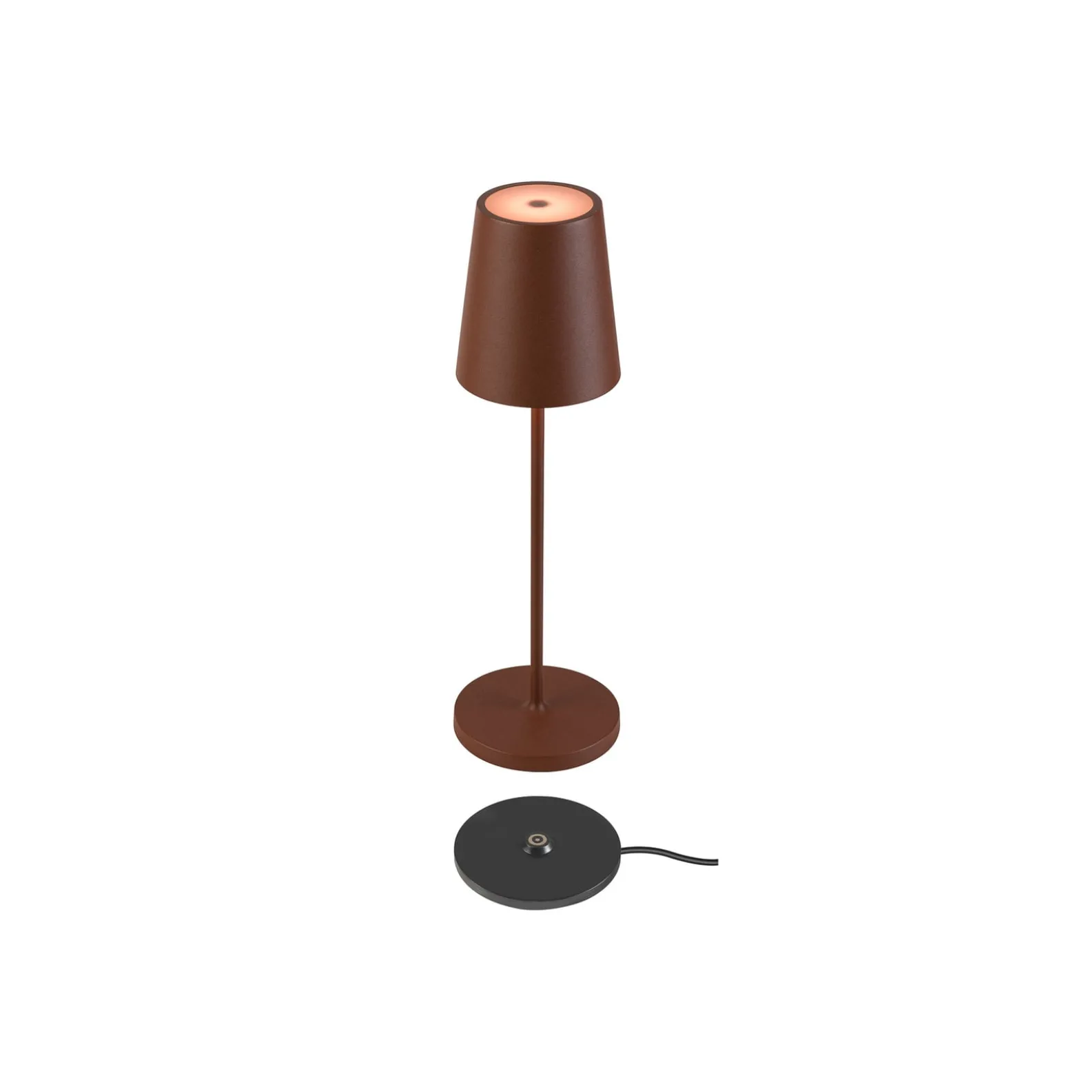 SLV LED-Akkulampe Vinolina Two, rostfarben, Alu, Ø 11 cm