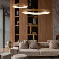 Smart LED-Hängeleuchte Niseko II, Ø 65 cm, holzfarben, CCT