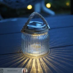 Solarbetriebene LED-Tischleuchte Jar aus Glas