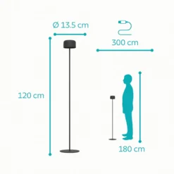 Solar-LED-Terrassenlampe Roccanova-L, schwarz, Höhe 120 cm