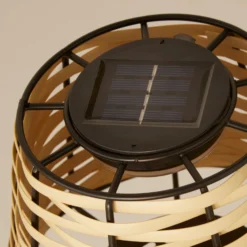 Solar-LED-Tischleuchte Dalisay, braun, Rattan, 31 cm, IP44