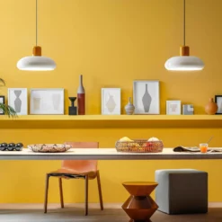 Stilnovo LED-Hängelampe Trepiù, weiß/gelb, Ø 40 cm, Metall