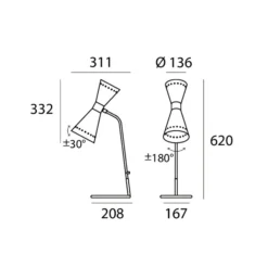 Stilnovo Tischlampe Megafono, elfenbeinfarben, 62 cm, Metall