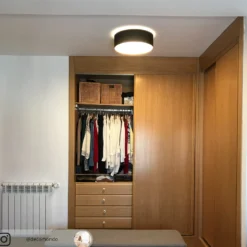 Stoff-Deckenlampe Coleen in Schwarz, innen gold