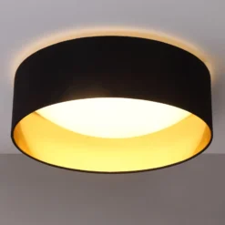 Stoff-Deckenlampe Coleen in Schwarz, innen gold
