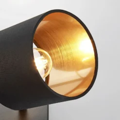 Stoff-Deckenlampe Vasilia in Schwarz-Gold, 4-fl.