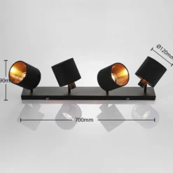 Stoff-Deckenlampe Vasilia in Schwarz-Gold, 4-fl.