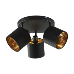 Stoff-Deckenlampe Vasilia in Schwarz-Gold, 3-fl.