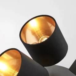 Stoff-Deckenlampe Vasilia in Schwarz-Gold, 3-fl.